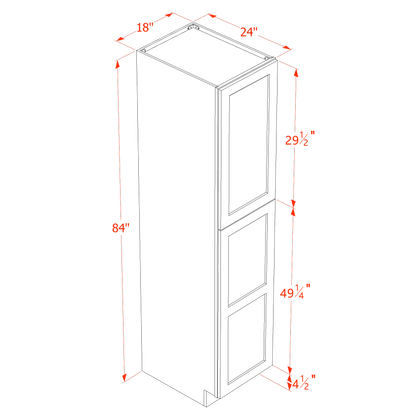 HF-TP1884: Frost White Shaker 18"W x 84"H x 24"D 2 Doors & 5 Shelves Tall Shelf Pantry Cabinets