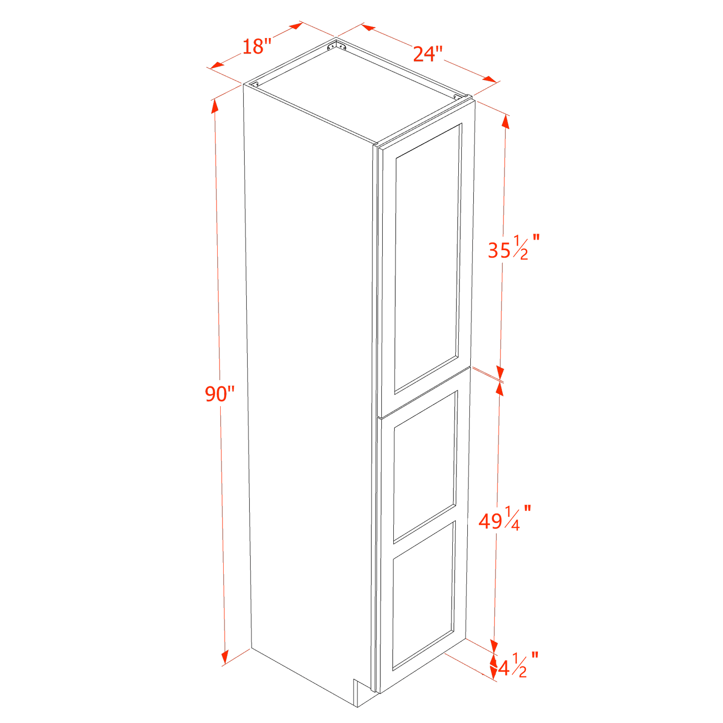 HF-TP1890: Frost White Shaker 18"W x 90"H x 24"D 2 Doors & 5 Shelves Tall Shelf Pantry Cabinets