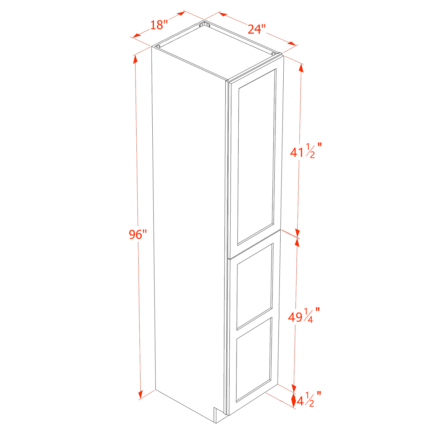 HF-TP1896: Frost White Shaker 18"W x 96"H x 24"D 2 Doors & 6 Shelves Tall Shelf Pantry Cabinets