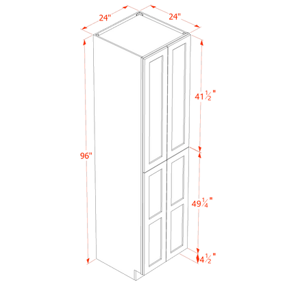 HF-TP2496: Frost White Shaker 24"W x 96"H x 24"D 4 Door & 6 Shelves Tall Shelf Pantry Cabinets