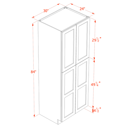 HF-TP3084: Frost White Shaker 30"W x 84"H x 24"D 4 Door & 5 Shelves Tall Shelf Pantry Cabinets