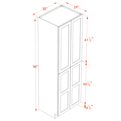 HF-TP3096: Frost White Shaker 30"W x 96"H x 24"D 2 Doors & 6 Shelves Tall Shelf Pantry Cabinets