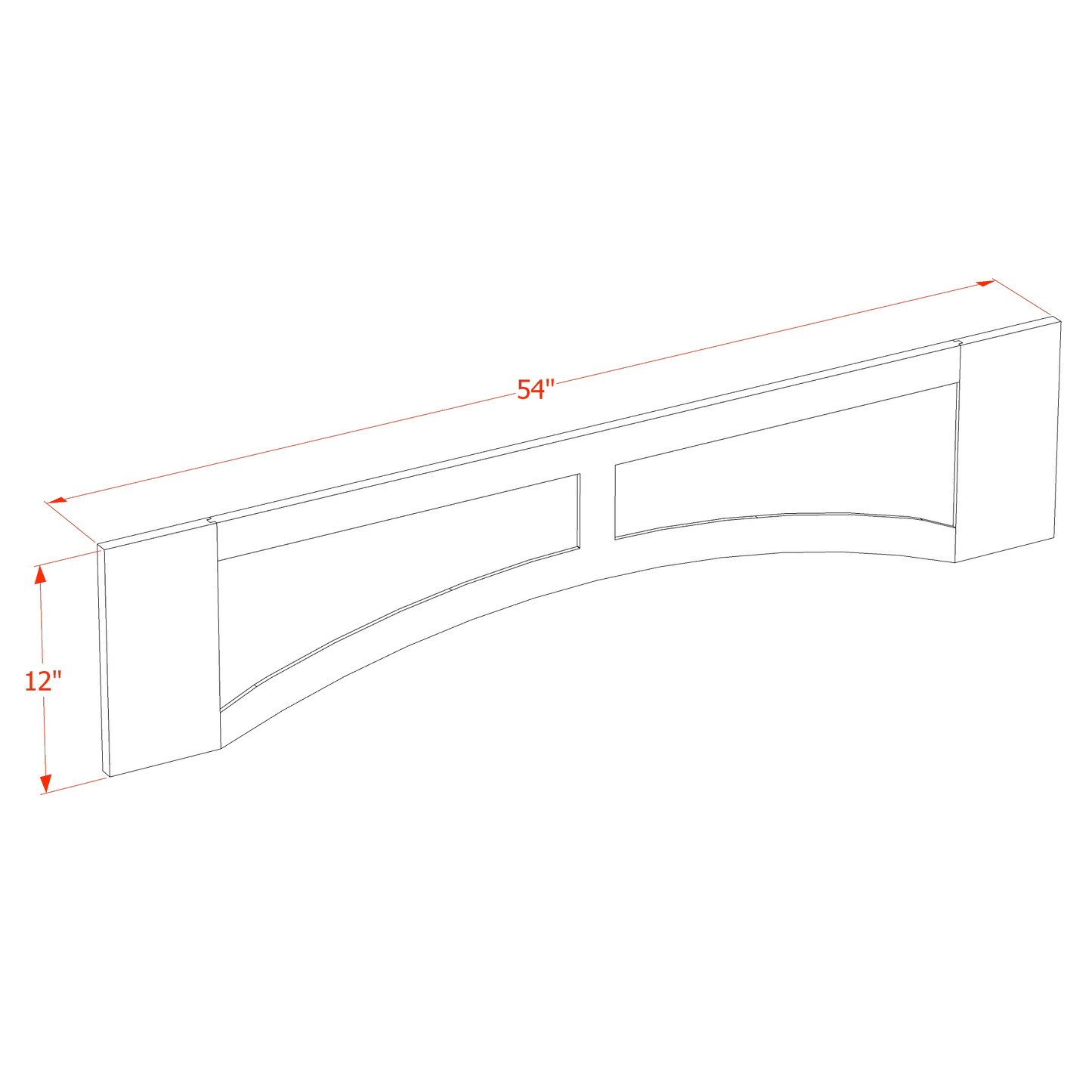 HF-VARP54: Frost White Shaker 54"W x 12"H x 3/4"D Arched Valance with Raised Panel