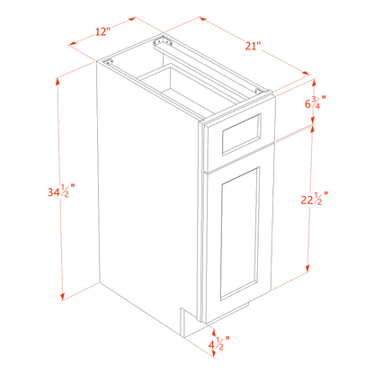 HF-VB1221: Frost White Shaker 12"W x 34-1/2"H x 21"D 1 Door & 1 Drawer Single Door Vanity Base Cabinets