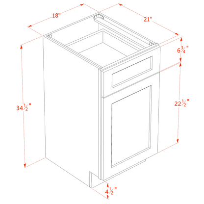 HF-VB1821: Frost White Shaker 18"W x 34-1/2"H x 21"D 1 Door & 1 Drawer Single Door Vanity Base Cabinets