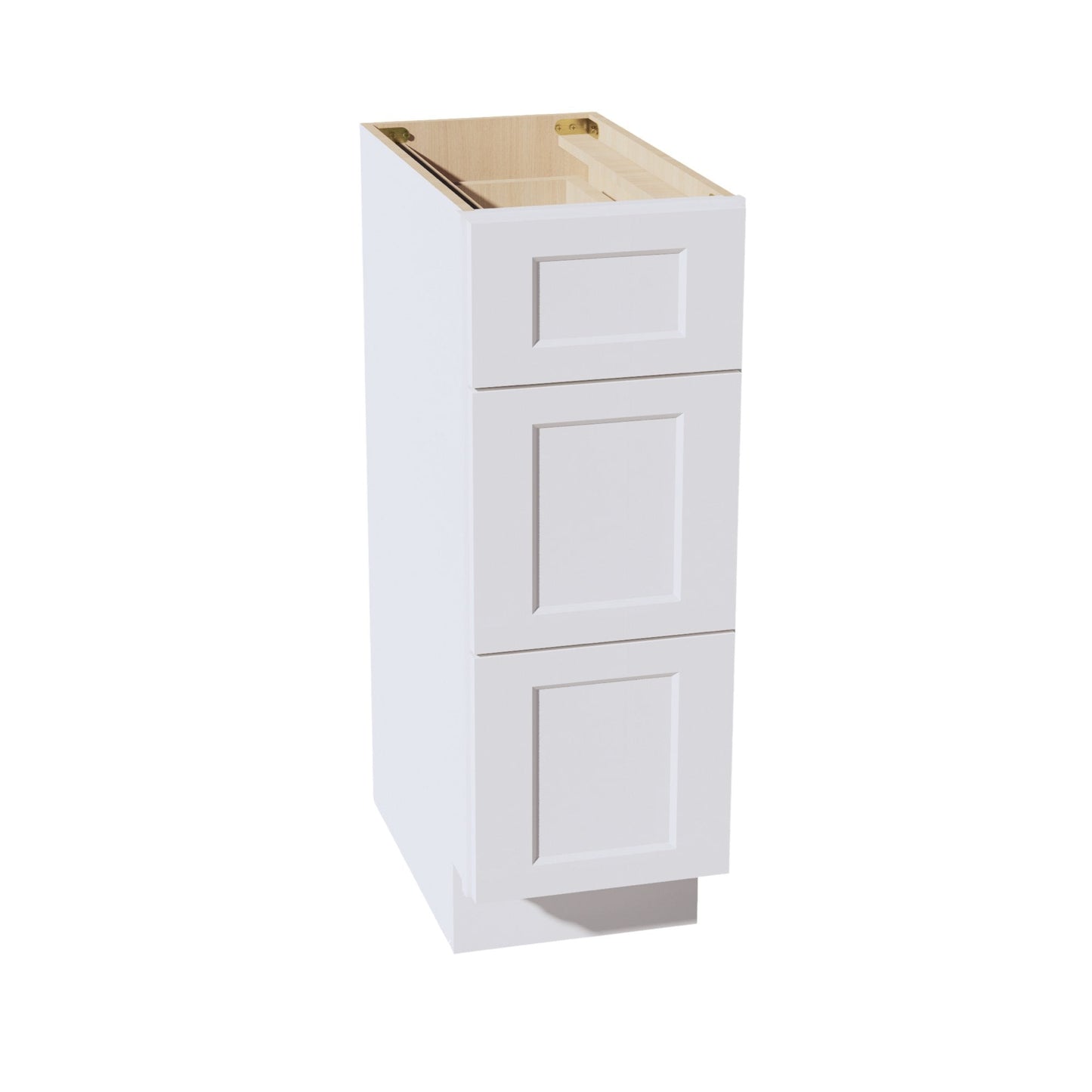 HF-VDB1221: Frost White Shaker 12"W x 34-1/2"H x 21"D  3 Drawers Vanity Base Cabinets