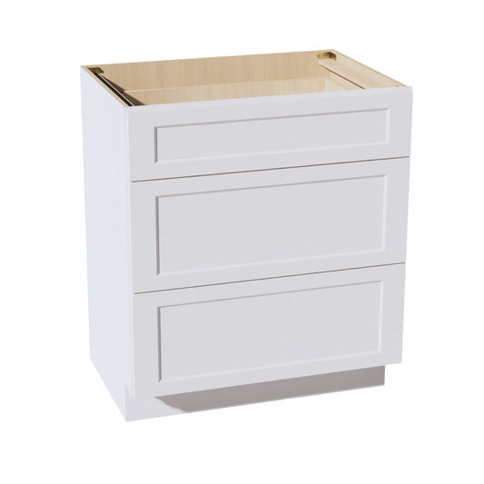 HF-VDB3021: Frost White Shaker 30"W x 34-1/2"H x 21"D  3 Drawers Vanity Base Cabinets