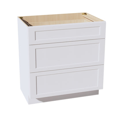 HF-VDB3321: Frost White Shaker 33"W x 34-1/2"H x 21"D  3 Drawers Vanity Base Cabinets