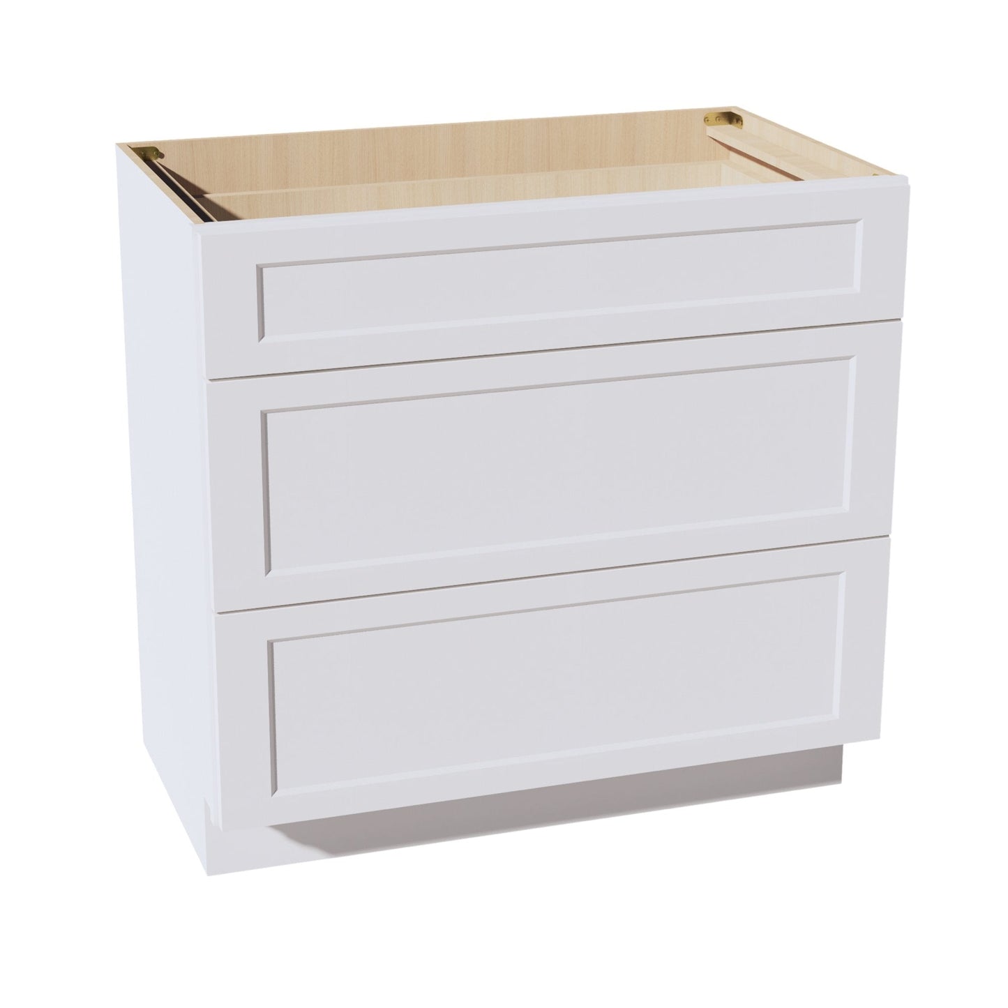 HF-VDB3621: Frost White Shaker 36"W x 34-1/2"H x 21"D  3 Drawers Vanity Base Cabinets