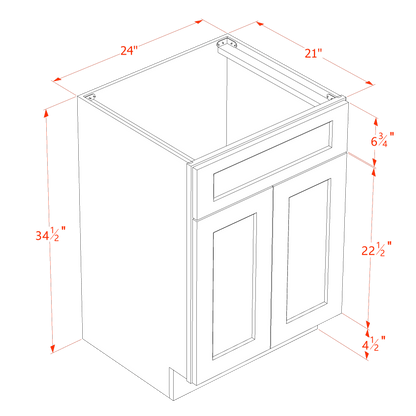 HF-VSB2421: Frost White Shaker 24"W x 34-1/2"H x 21"D 2 Doors & 1 False Drawer Vanity Sink Base Cabinets