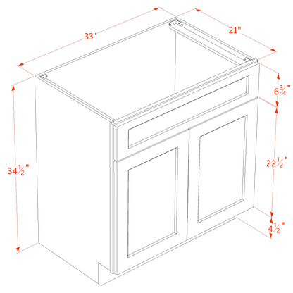 HF-VSB3321: Frost White Shaker 33"W x 34-1/2"H x 21"D 2 Doors & 1 False Drawer Vanity Sink Base Cabinets