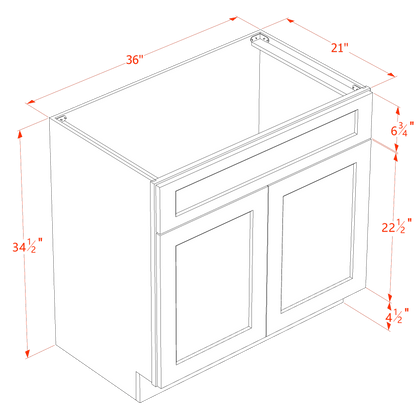 HF-VSB3621: Frost White Shaker 36"W x 34-1/2"H x 21"D 2 Doors & 1 False Drawer Vanity Sink Base Cabinets