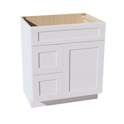 HF-VSD3021L: Frost White Shaker 30"W x 34-1/2"H x 21"D 1 Door & 2 Left Drawers Offset Vanity Sink Base Cabinets