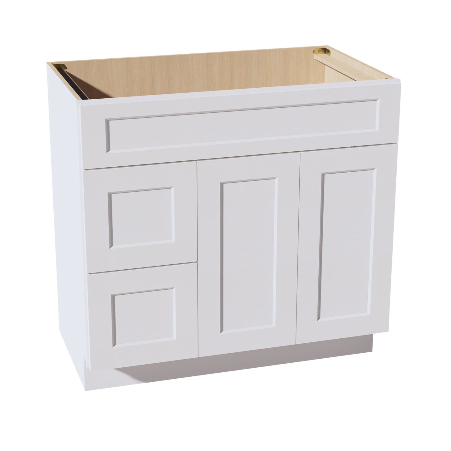 HF-VSD3621L: Frost White Shaker 36"W x 34-1/2"H x 21"D 2 Doors & 2 Left Drawers Offset Vanity Sink Base Cabinets