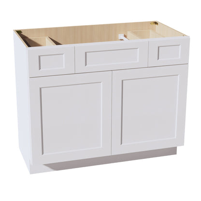 HF-VSD4221: Frost White Shaker  42"W x 34-1/2"H x 21"D 2 Doors, 2 Drawers & 1 False Drawer Centered Vanity Sink Base Cabinets