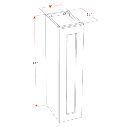 HF-W0936: Frost White Shaker 09"W x 36"H 1 Door & 2 Shelves Standard Wall Cabinet