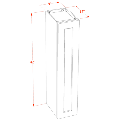 HF-W0942: Frost White Shaker 09"W x 42"H 1 Door & 3 Shelves Standard Wall Cabinet