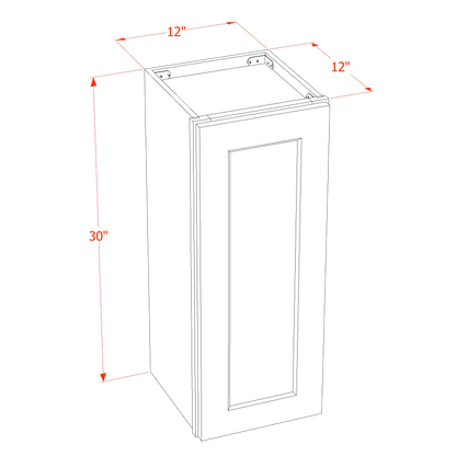 HF-W1230: Frost White Shaker 12"W x 30"H 1 Door & 2 Shelves Standard Wall Cabinet