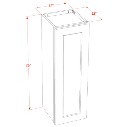 HF-W1236: Frost White Shaker 12"W x 36"H 1 Door & 2 Shelves Standard Wall Cabinet