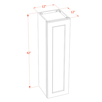 HF-W1242: Frost White Shaker 12"W x 42"H 1 Door & 3 Shelves Standard Wall Cabinet