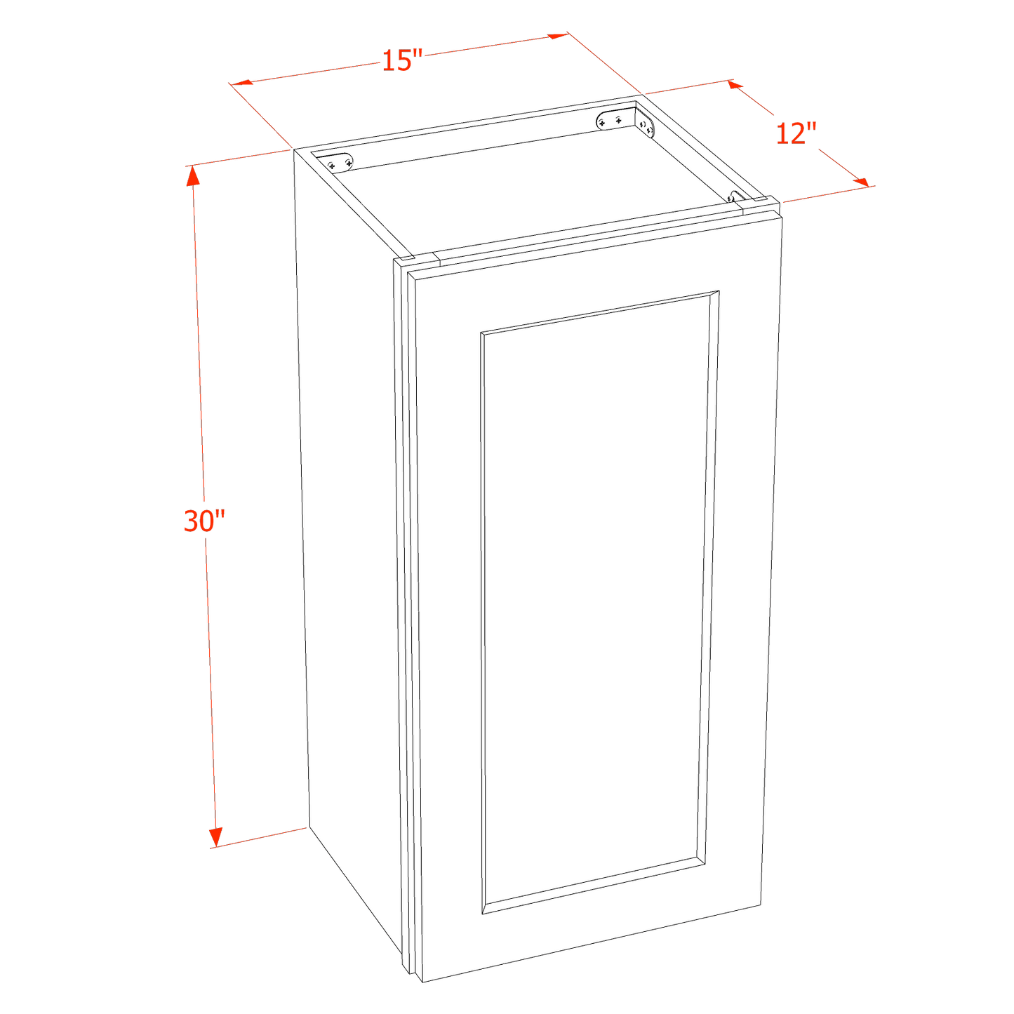 HF-W1530: Frost White Shaker 15"W x 30"H 1 Door & 2 Shelves Standard Wall Cabinet