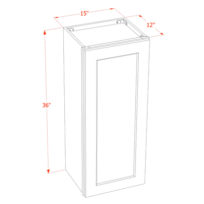 HF-W1536: Frost White Shaker 15"W x 36"H 1 Door & 2 Shelves Standard Wall Cabinet