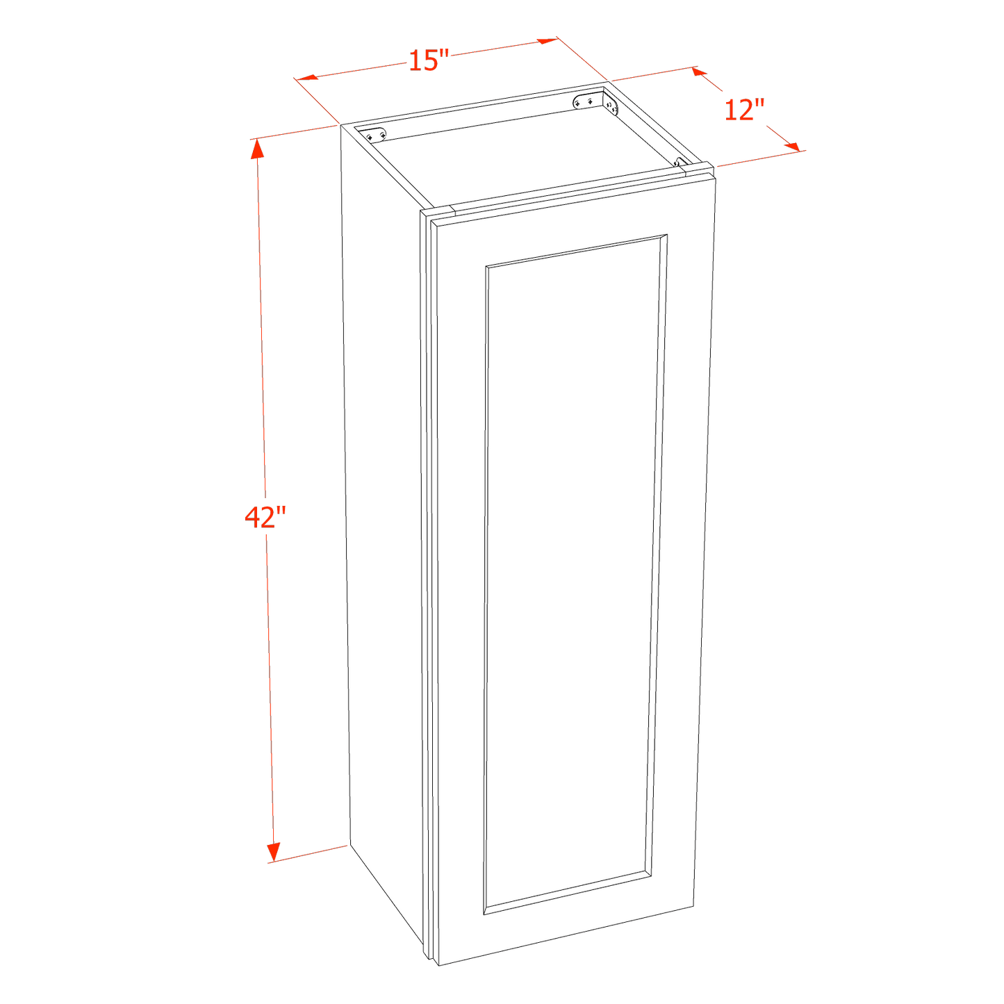 HF-W1542: Frost White Shaker 15"W x 42"H 1 Door & 3 Shelves Standard Wall Cabinet