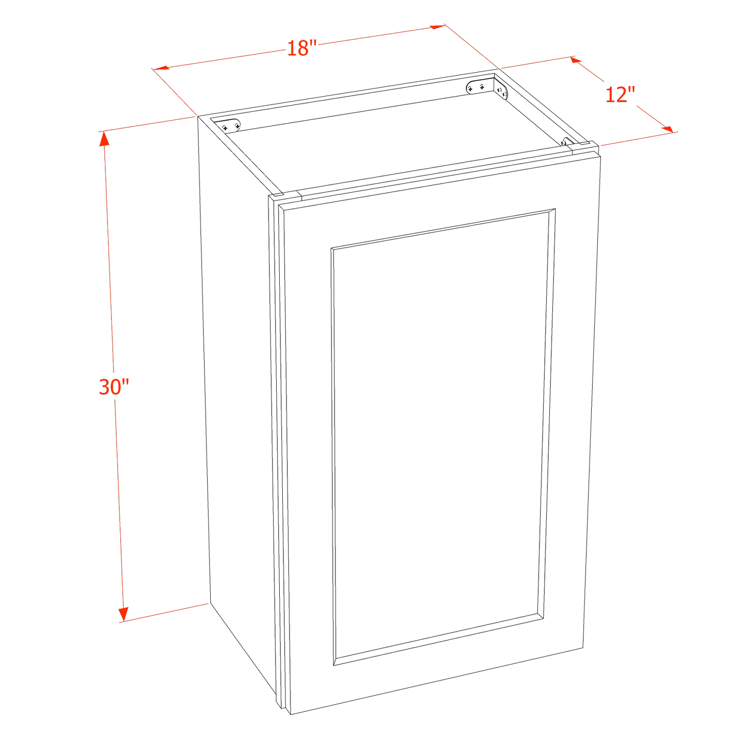 HF-W1830: Frost White Shaker 18"W x 30"H 1 Door & 2 Shelves Standard Wall Cabinet