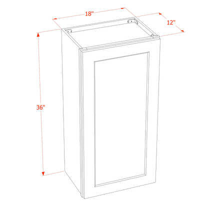 HF-W1836: Frost White Shaker 18"W x 36"H 1 Door & 2 Shelves Standard Wall Cabinet