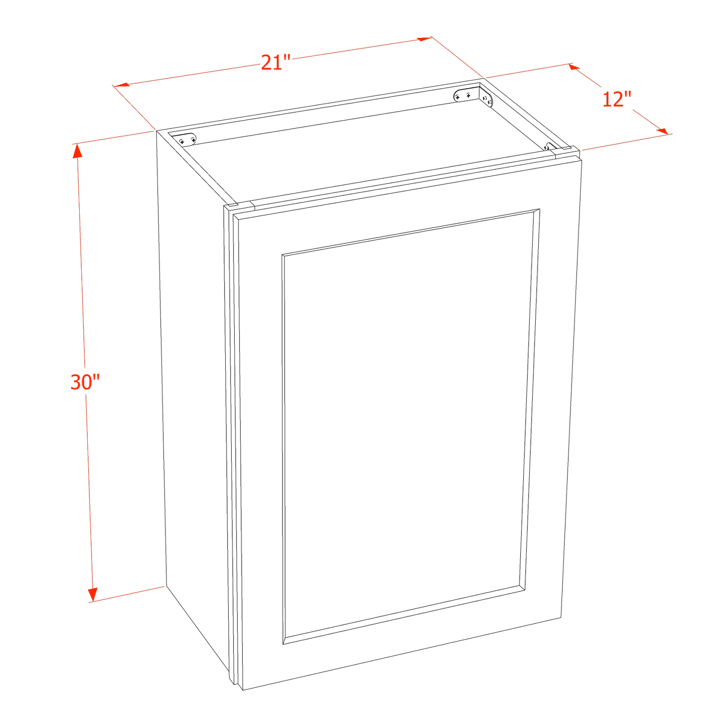 HF-W2130: Frost White Shaker 21"W x 30"H 1 Door & 2 Shelves Standard Wall Cabinet