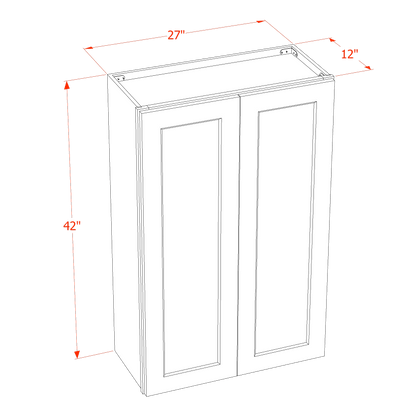 HF-W2742: Frost White Shaker 27"W x 42"H 2 Doors & 3 Shelves Standard Wall Cabinet