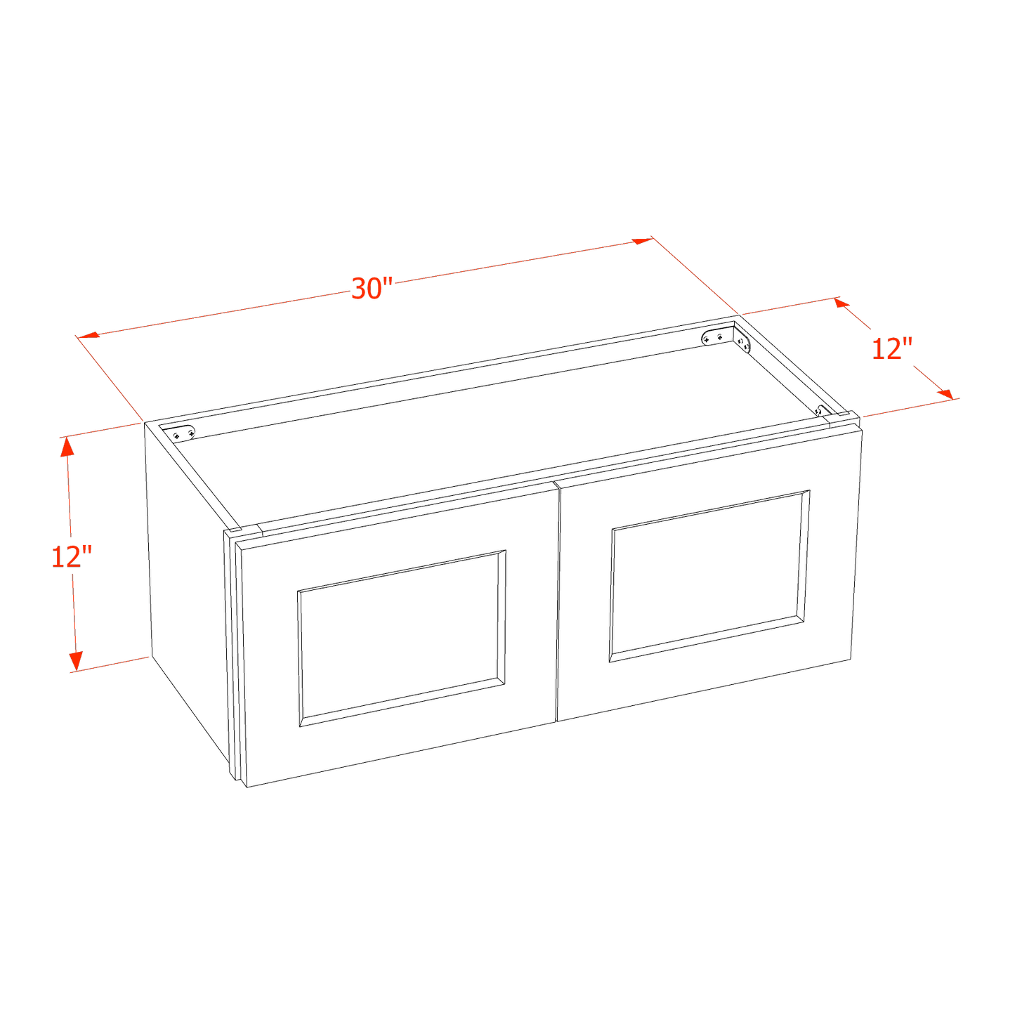 HF-W3012: Frost White Shaker 30"W x 12"H 2 Doors Standard Wall Bridge Cabinet