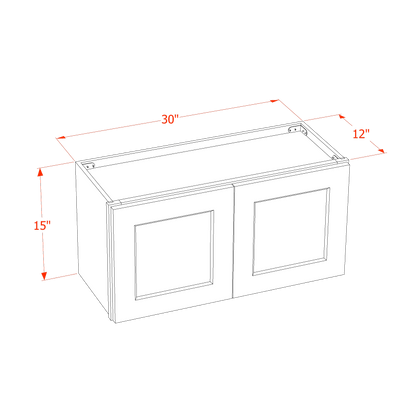 HF-W3015: Frost White Shaker 30"W x 15"H 2 Doors Standard Wall Bridge Cabinet