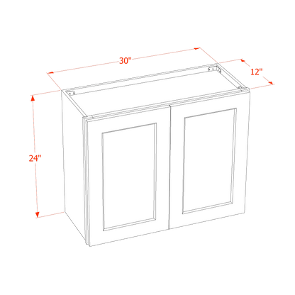 HF-W3024: Frost White Shaker 30"W x 24"H 2 Doors Standard Wall Bridge Cabinet