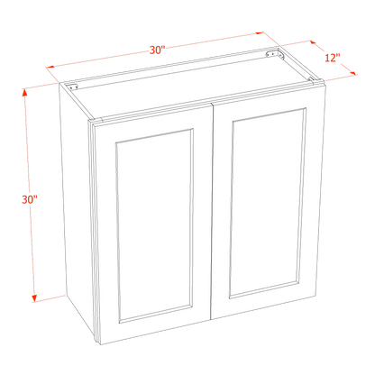 HF-W3030: Frost White Shaker 30"W x 30"H 2 Doors & 2 Shelves Standard Wall Cabinet