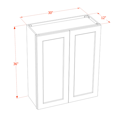 HF-W3036: Frost White Shaker 30"W x 36"H 2 Doors & 2 Shelves Standard Wall Cabinet