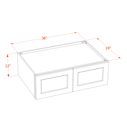 HF-W361224: Frost White Shaker 36"W x 12"H x 24"D 2 Doors Standard Bridge Wall Cabinet