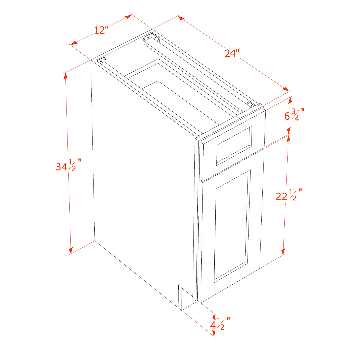 HG-B12: Dark Gray Shaker 12" 1 Drawer 1 Door Standard Base Cabinet