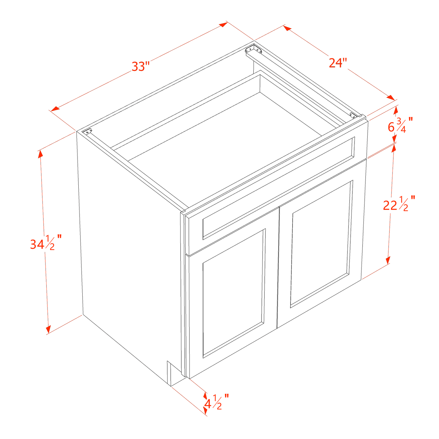 HG-B33: Dark Gray Shaker 33" 1 Drawer 2 Doors Standard Base Cabinet