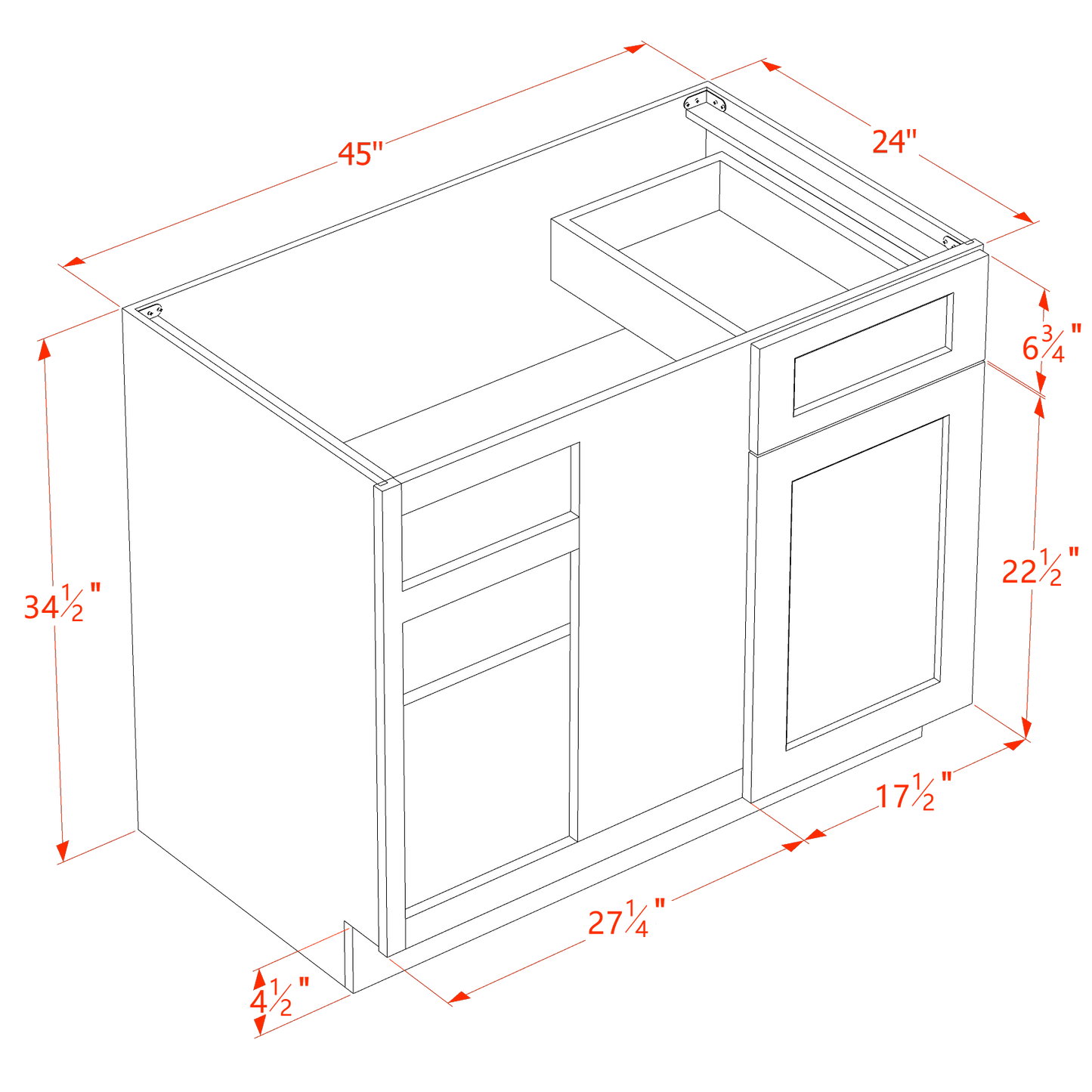 HG-BBC42/45: Dark Gray Shaker 42" 1 Door - 1 Drawer Blind Corner Base Cabinets