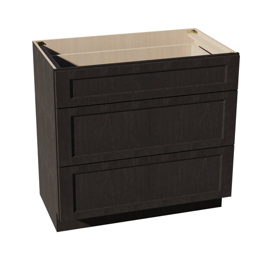 HG-VDB3621: Dark Gray Shaker 36"W x 34-1/2"H x 21"D  3 Drawers Vanity Base Cabinets