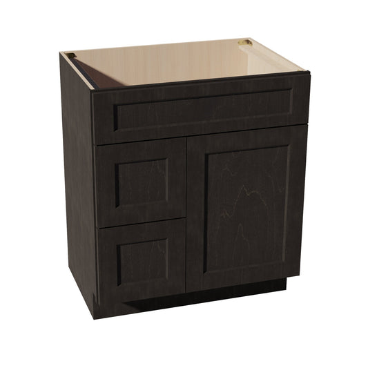 HG-VSD3021L: Dark Gray Shaker 30"W x 34-1/2"H x 21"D 1 Door & 2 Left Drawers Offset Vanity Sink Base Cabinets