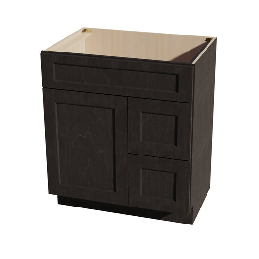 HG-VSD3021R: Dark Gray Shaker 30"W x 34-1/2"H x 21"D 1 Door & 2 Right Drawers Offset Vanity Sink Base Cabinets