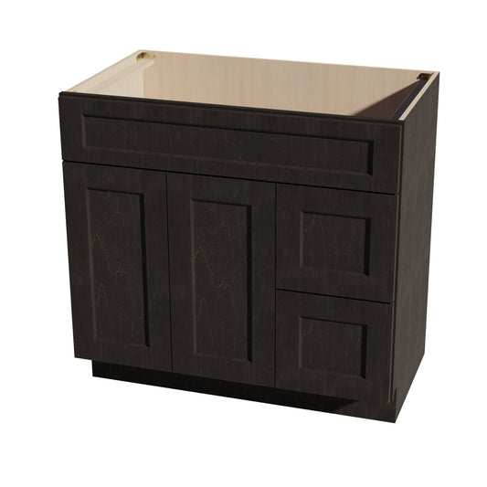 HG-VSD3621R: Dark Gray Shaker 36"W x 34-1/2"H x 21"D 2 Doors & 2 Right Drawers Offset Vanity Sink Base Cabinets