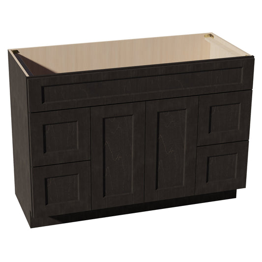 HG-VSD4821: Dark Gray Shaker 48"W x 34-1/2"H x 21"D 2 Doors, 4 Drawers & 1 False Drawer Centered Vanity Sink Base Cabinets