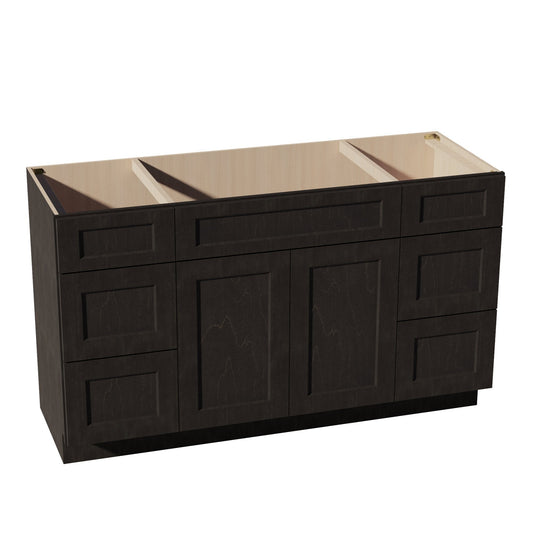 HG-VSD60SINGLE: Dark Gray Shaker 60"W x 34-1/2"H x 21"D 2 Doors, 6 Drawers & 1 False Drawer Single Sink Vanity Base Combo Cabinets