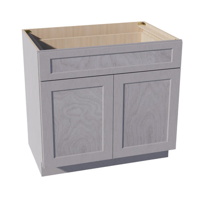 HLG-B36: Light Gray Shaker 36" 1 Drawer 2 Doors Standard Base Cabinet