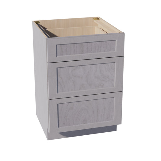 HLG-DB24: Light Gray Shaker 24" 3 Drawers Base Cabinet