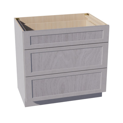 HLG-DB36: Light Gray Shaker 36" 3 Drawers Base Cabinet