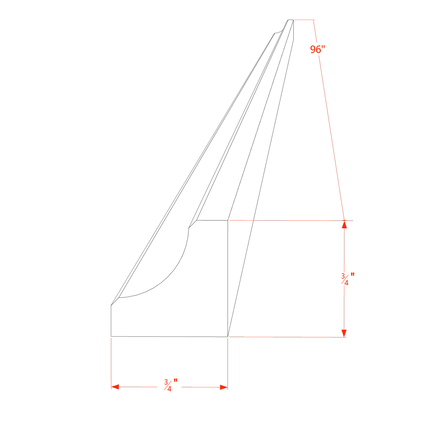 HLG-ICM8: Light Gray Shaker 96"W x 3/4"H x 3/4"D Inside Corner Molding